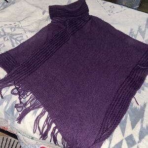 PLUM TURTLENECK PONCHO Knit Purple Eggplant OSFM